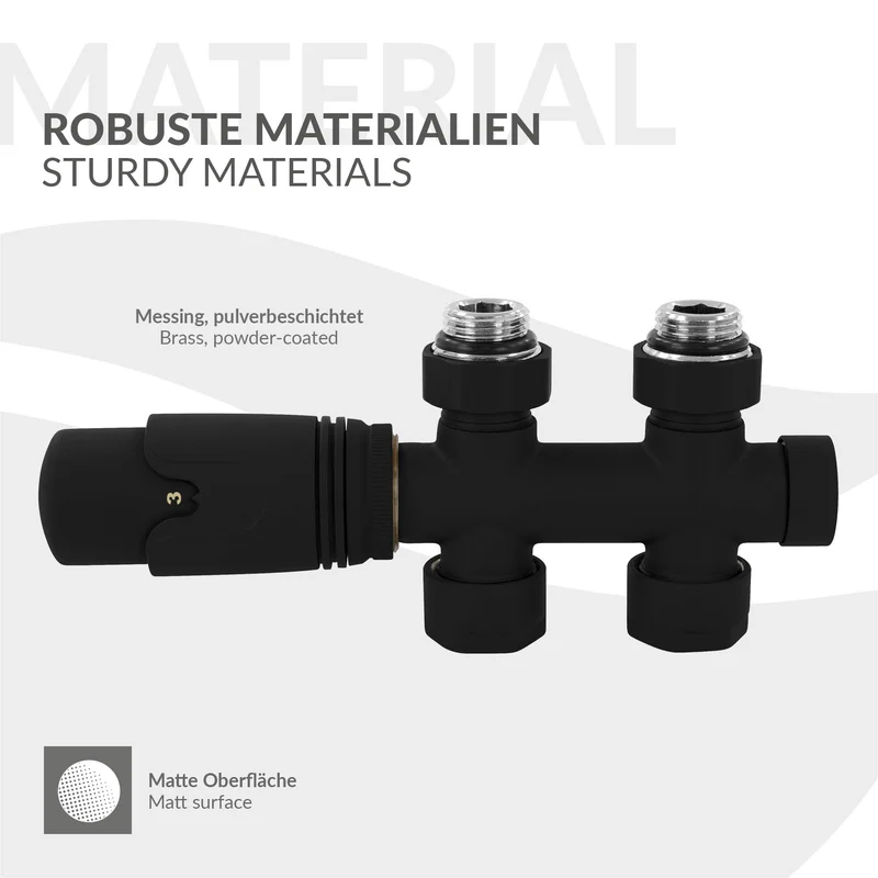 Ventil-Armaturen Set Multiblock Schwarz Durchgangsform inkl. Thermostatkopf LuxeBath