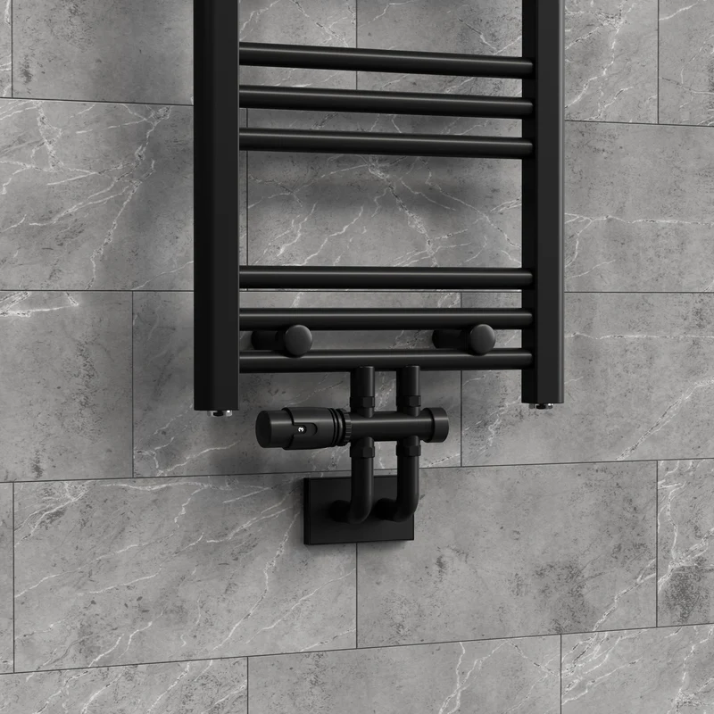 Ventil-Armaturen Set Multiblock Schwarz Durchgangsform inkl. Thermostatkopf LuxeBath