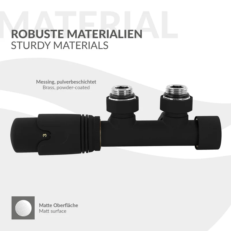 Ventil-Armaturen Set Multiblock Schwarz Eckform inkl. Thermostatkopf LuxeBath