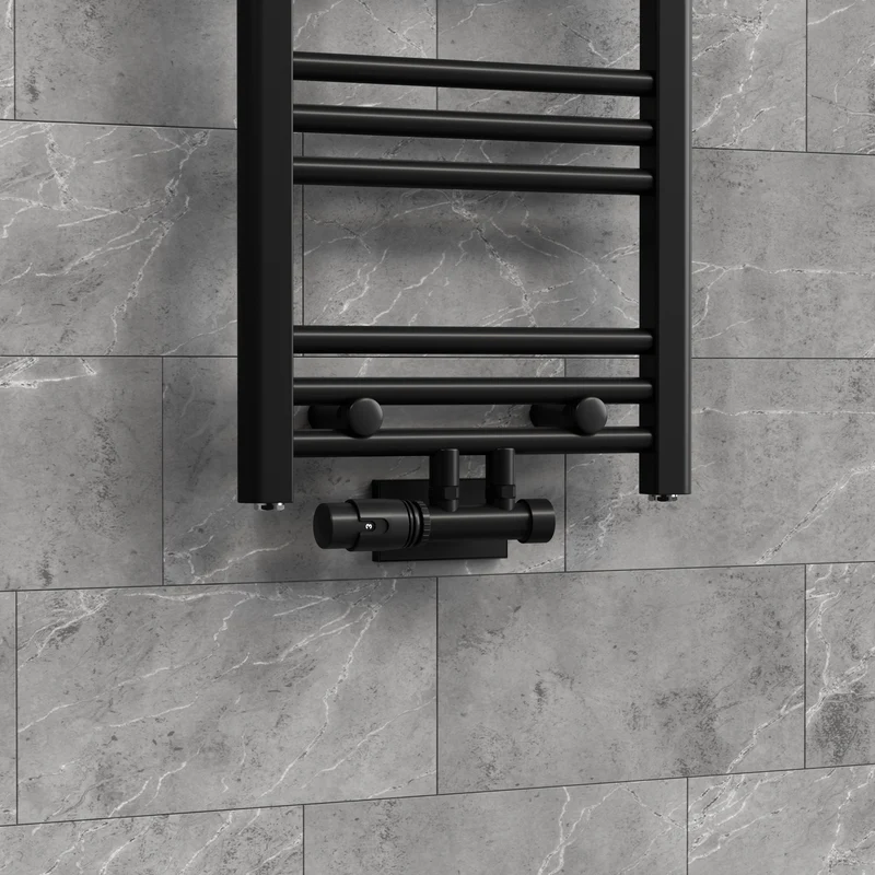 Ventil-Armaturen Set Multiblock Schwarz Eckform inkl. Thermostatkopf LuxeBath