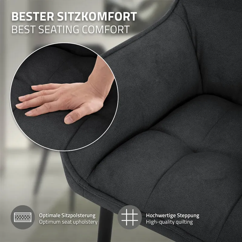 4er Set Esszimmerstuhl Schwarz aus Frotteestoff mit dickem gepolsterter Sitz ML-Design