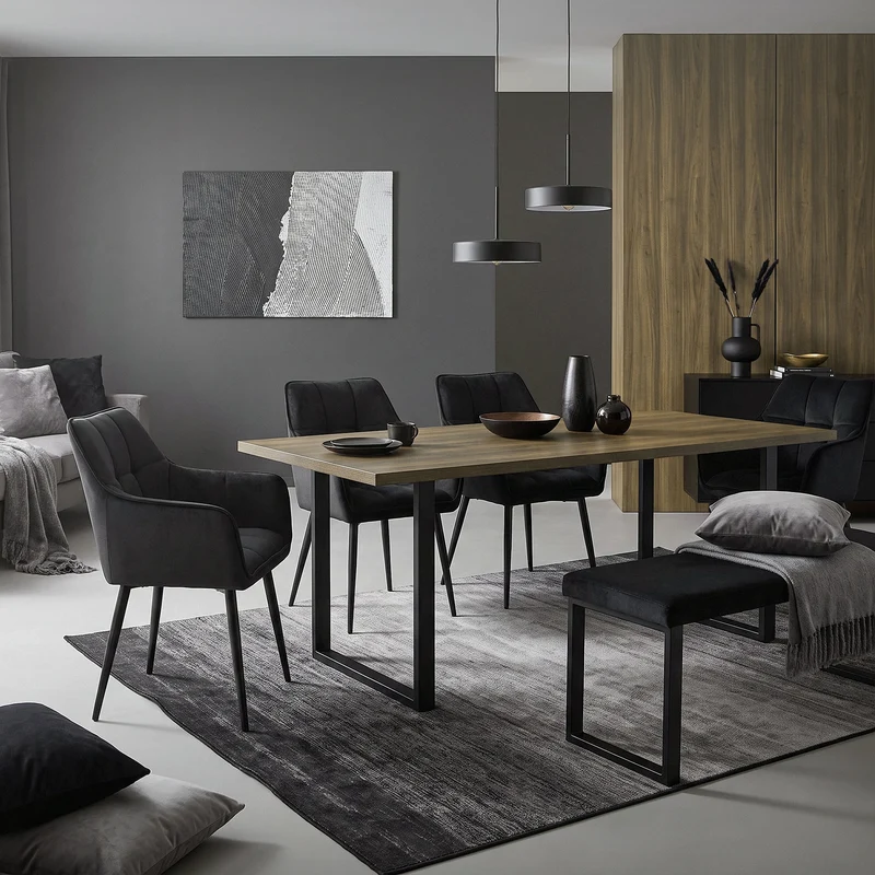 4er Set Esszimmerstuhl Schwarz aus Frotteestoff mit dickem gepolsterter Sitz ML-Design