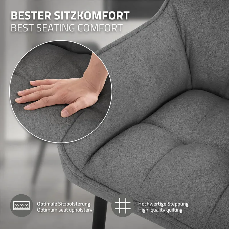 6er Set Esszimmerstuhl Dunkelgrau aus Frotteestoff mit dickem gepolsterter Sitz ML-Design