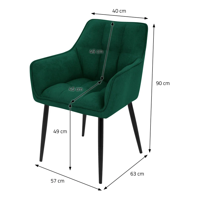 4er Set Esszimmerstuhl Dunkelgrün aus Frotteestoff mit dickem gepolsterter Sitz ML-Design