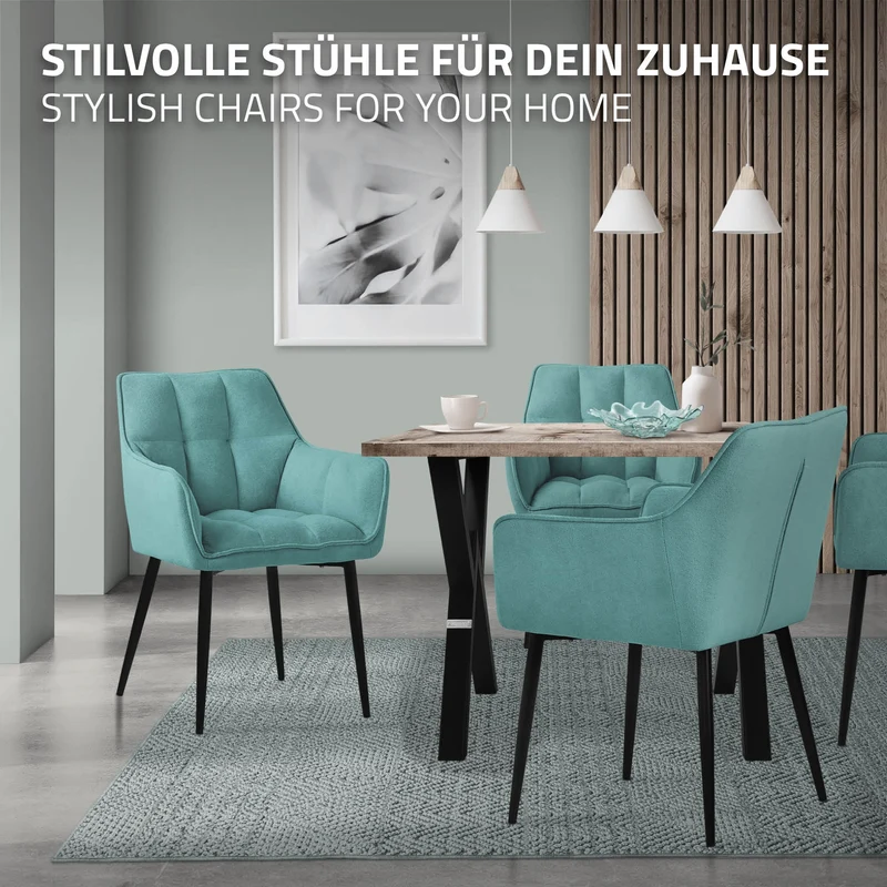 6er Set Esszimmerstuhl Petrol aus Frotteestoff mit dickem gepolsterter Sitz ML-Design