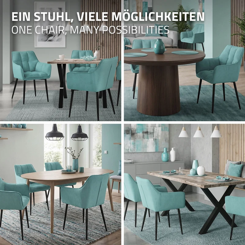 6er Set Esszimmerstuhl Petrol aus Frotteestoff mit dickem gepolsterter Sitz ML-Design