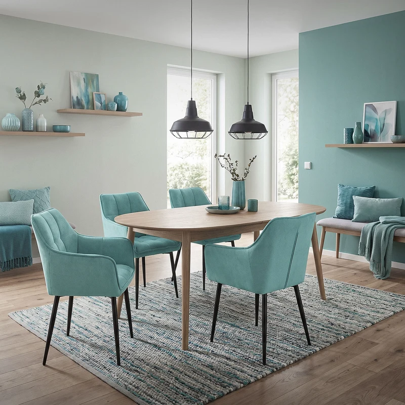4er Set Esszimmerstuhl Petrol aus Frotteestoff mit dickem gepolsterter Sitz ML-Design