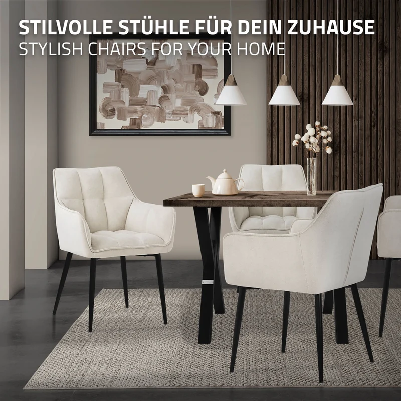 4er Set Esszimmerstuhl Creme aus Frotteestoff mit gepolstertem Sitz ML-Design