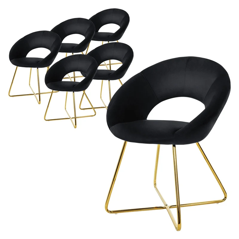 Esszimmerstuhl mit runder offener Rückenlehne aus Samt mit goldenen Metallbeinen ML-Design