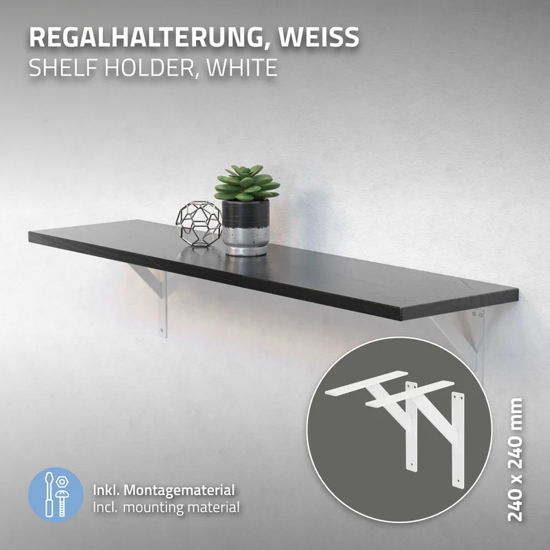 2x Wandkonsole Regalhalterung 2er Set 240 x 240 mm Weiß aus Aluminium ML-Design