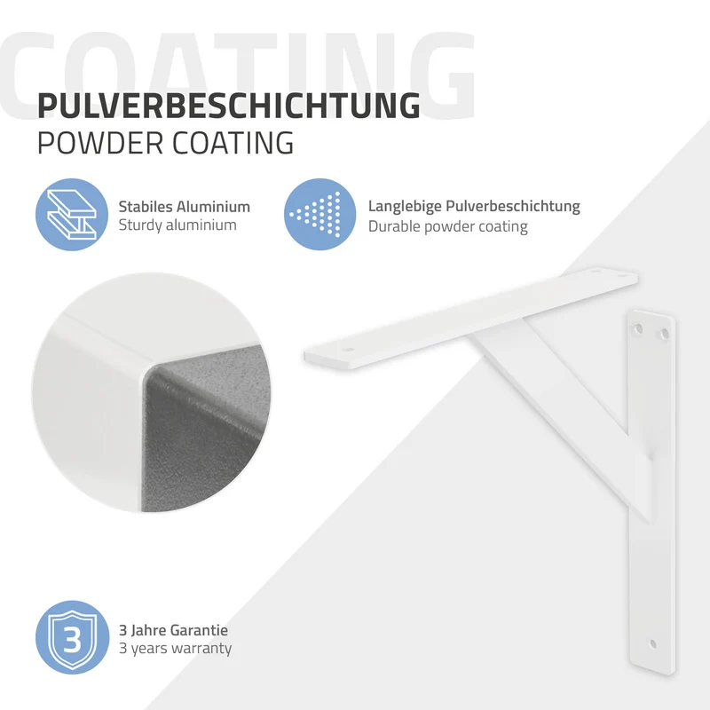2x Wandkonsole Regalhalterung 2er Set 240 x 240 mm Weiß aus Aluminium ML-Design