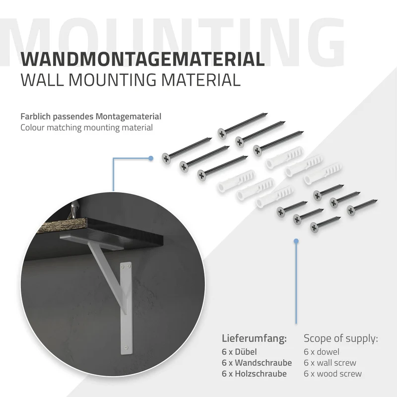 2x Wandkonsole Regalhalterung 2er Set 240 x 240 mm Weiß aus Aluminium ML-Design