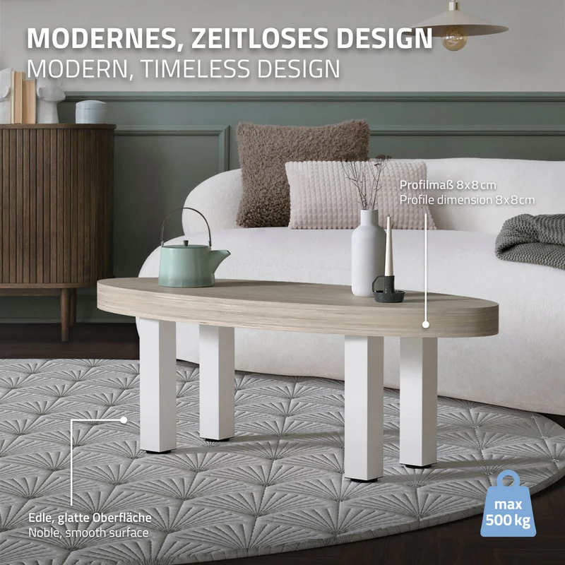 4er Set Tischbeine I-Design 42cm Weiß glänzend höhenverstellbare Tischgestell aus pulverbeschichteter Stahl, Profil 8x8cm, ML-Design