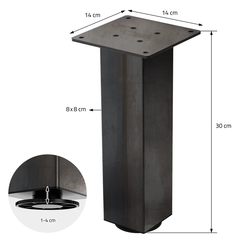 4er Set Tischbeine I-Design 30cm Industrial Tischgestell aus pulverbeschichteter Stahl, Profil 8x8cm, höhenverstellbare Möbelfüße ML-Design