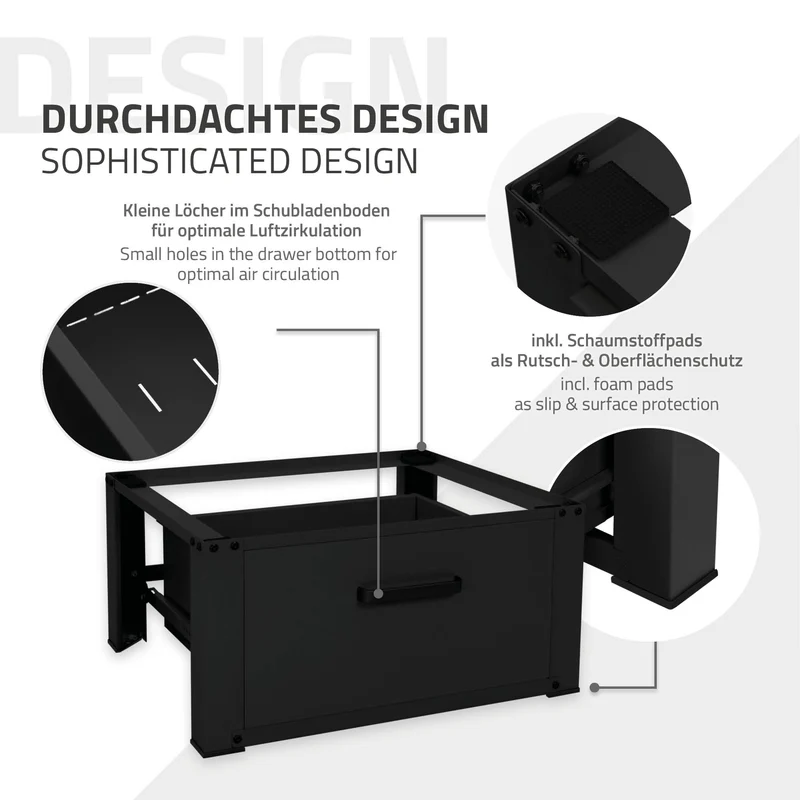 Waschmaschinen Untergestell Unterschrank 63x54x31 cm mit Schublade in Schwarz ML-Design