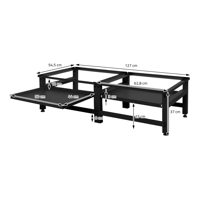 Waschmaschinen Untergestell Unterschrank doppel 127x54,5x37 cm mit ausziehbarer Ablage in Schwarz ML-Design