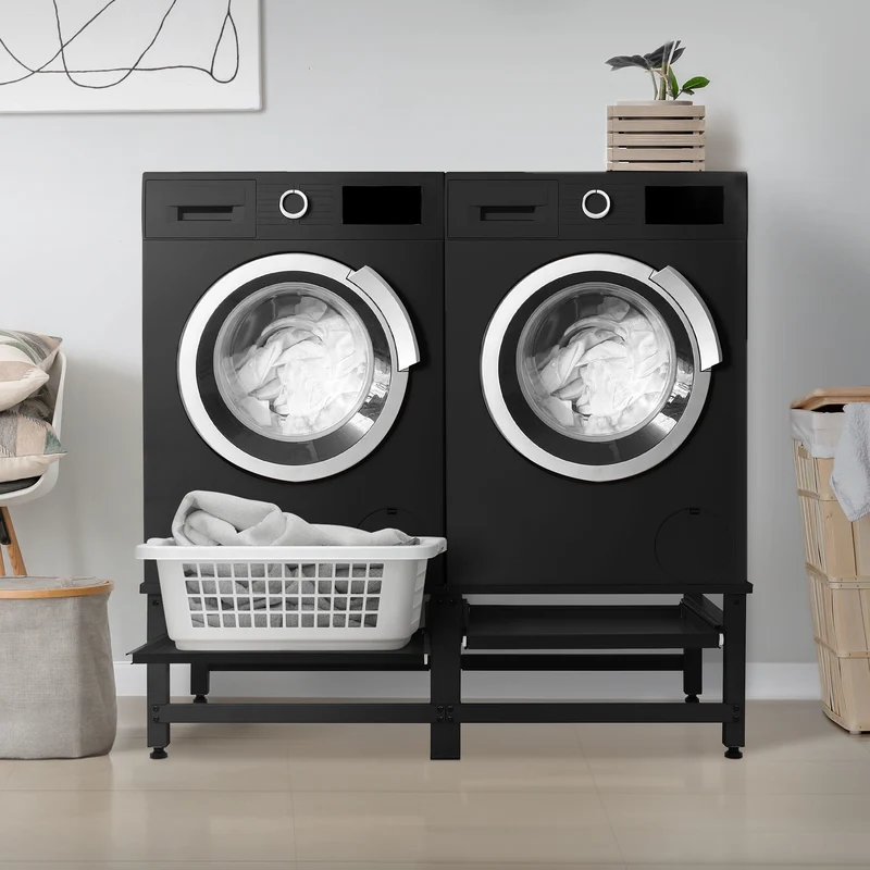 Waschmaschinen Untergestell Unterschrank doppel 127x54,5x37 cm mit ausziehbarer Ablage in Schwarz ML-Design