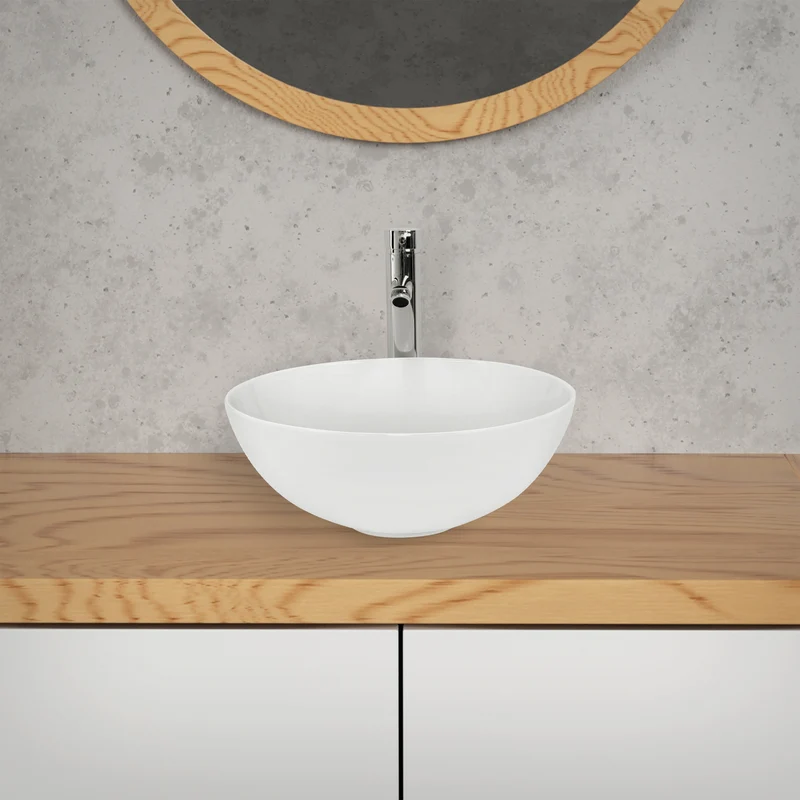 Waschbecken Rund ohne Überlauf Ø 32x13,5 cm Weiß aus Keramik LuxeBath