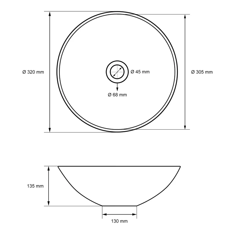Waschbecken Rund ohne Überlauf Ø 32x13,5 cm Weiß aus Keramik LuxeBath