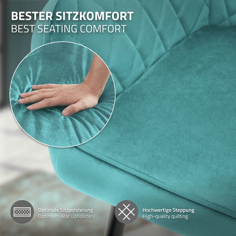 Esszimmerstuhl 6er Set mit Rücken- und Armlehnen Petrol Küchenstuhl mit Microfaser-Samtbezug ML-Design
