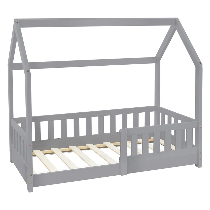 ML-Design | Kinderbett mit/ohne Matratze aus Kiefernholz Hausbett mit Rausfallschutz Dach und Lattenrost