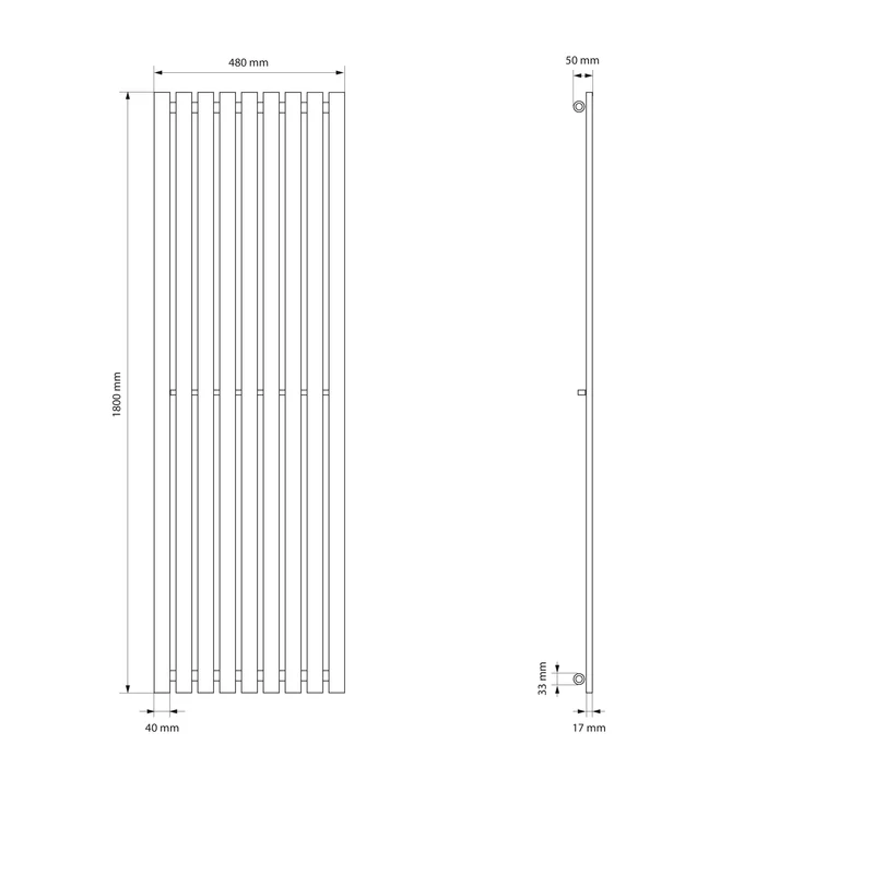 Badheizkörper Mittelanschluss 480x1800 Anthrazit mit Wand Anschlussgarnitur LuxeBath