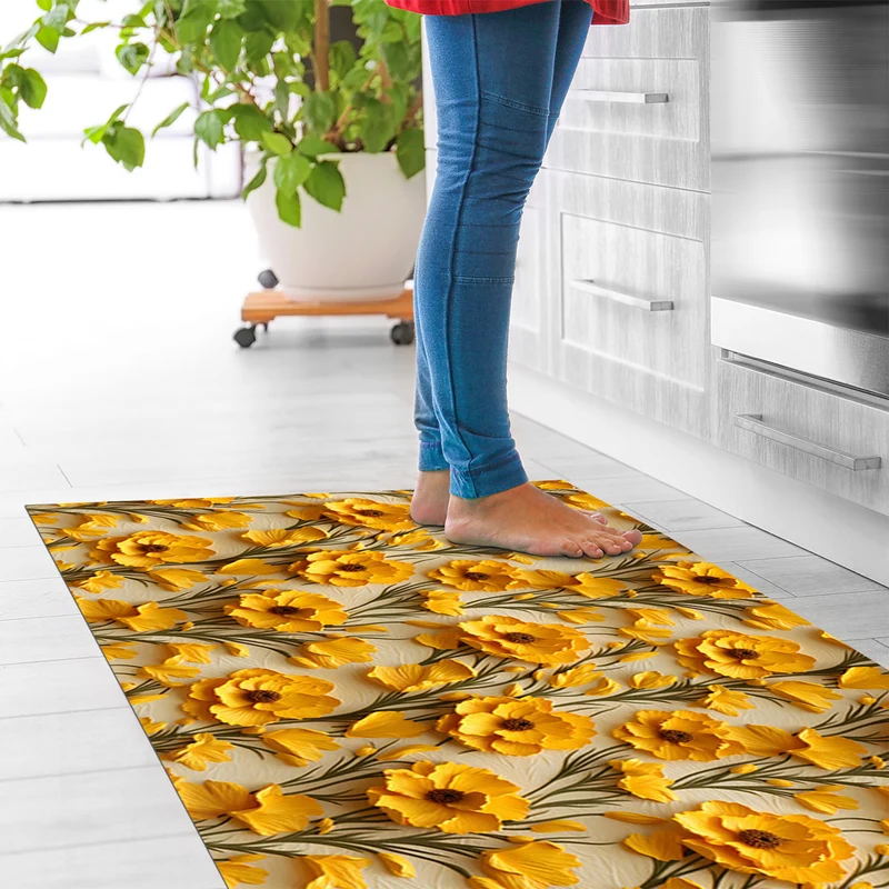Tappeto Cucina Antiscivolo Made in Italy Passatoia Antimacchia Fiore Giallo