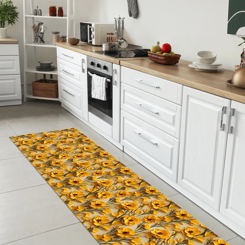 Tappeto Cucina Antiscivolo Made in Italy Passatoia Antimacchia Fiore Giallo