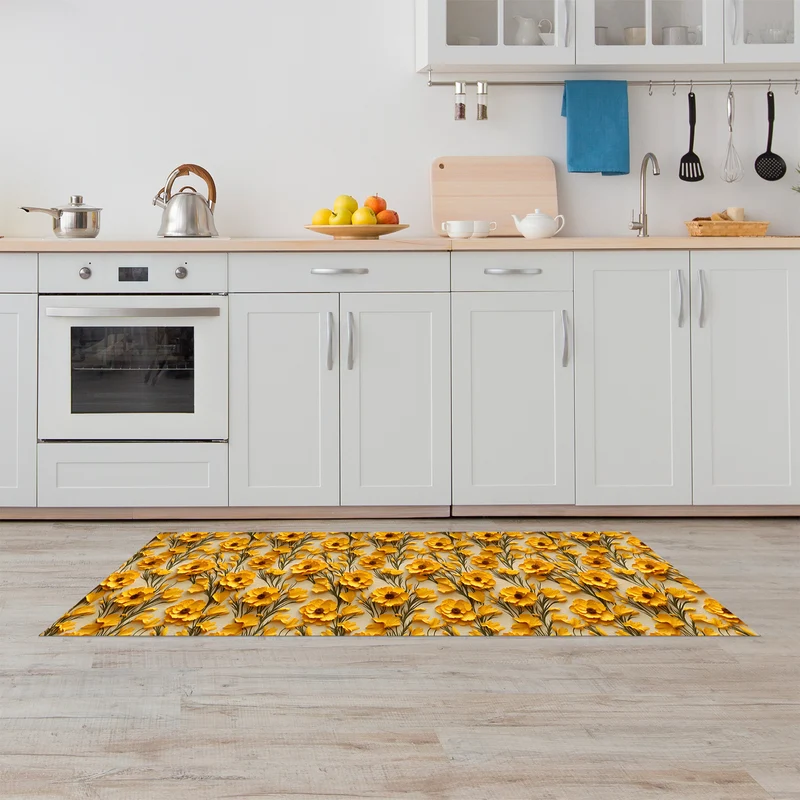 Tappeto Cucina Antiscivolo Made in Italy Passatoia Antimacchia Fiore Giallo