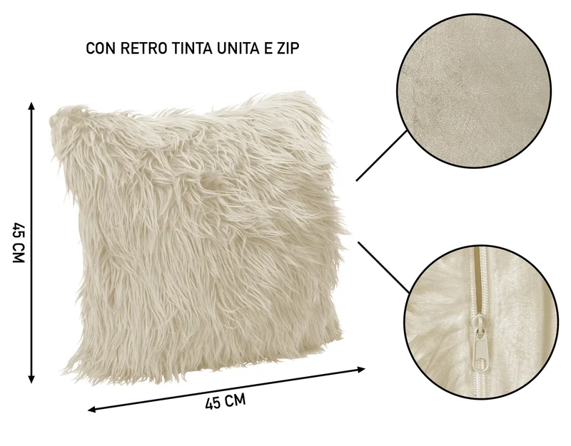 Fodera Cuscino Decorativo in Pelliccia Morbida 45x45 cm con Zip Il Gruppone