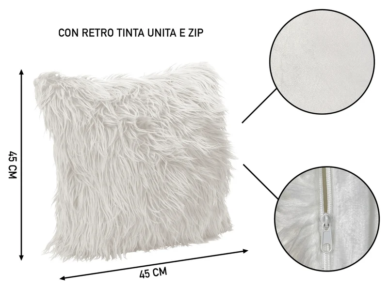 Fodera Cuscino Decorativo in Pelliccia Morbida 45x45 cm con Zip Il Gruppone
