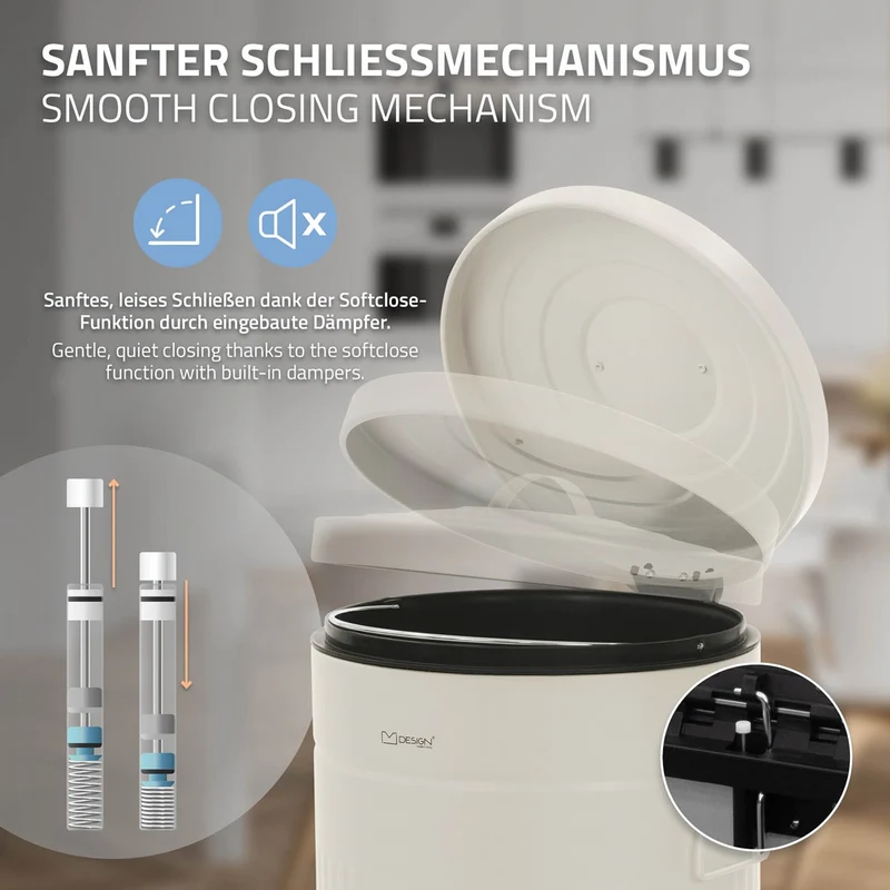 ML-DESIGN | Mülleimer 30L mit Fußpedal & Softclose-Deckel aus Stahl Beige Abfalleimer für Küche Tretmülleimer mit Inneneimer Retro Küchenmülleimer