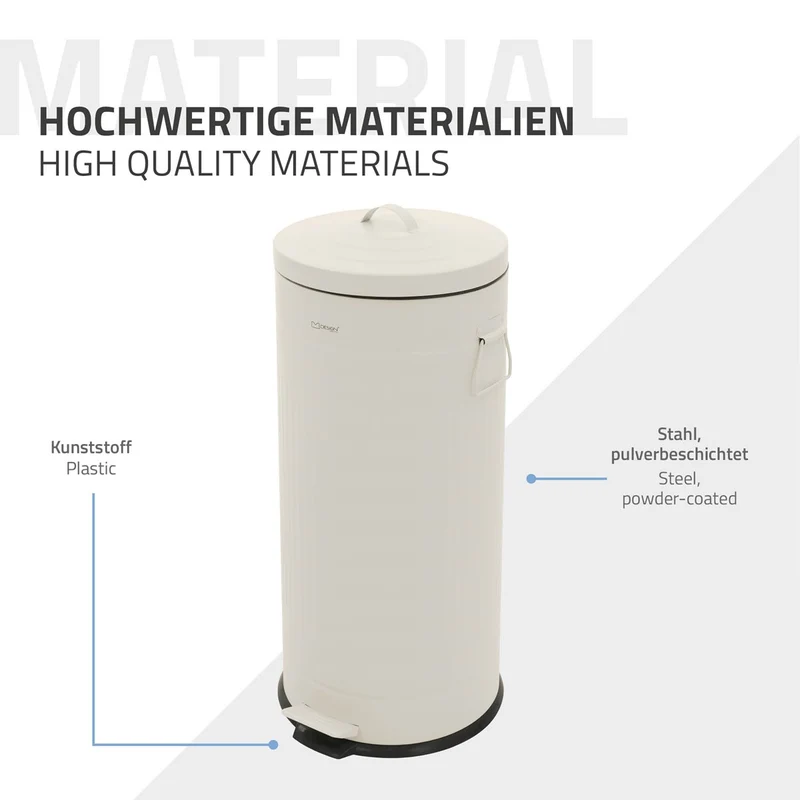 ML-DESIGN | Mülleimer 30L mit Fußpedal & Softclose-Deckel aus Stahl Beige Abfalleimer für Küche Tretmülleimer mit Inneneimer Retro Küchenmülleimer