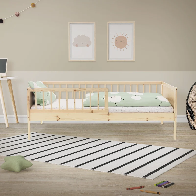 B-Ware Kinderbett 80x160 cm mit Lattenrost und Rausfallschutz Natur Kiefernholz ML-Design