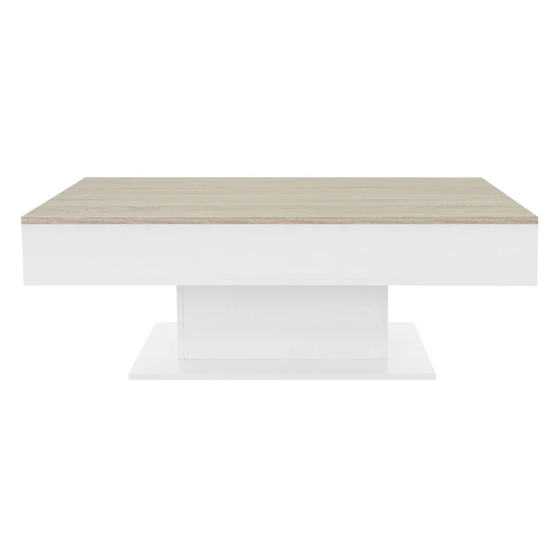 B-Ware Couchtisch 110x60x40 cm Weiß/Eiche-Optik inkl. 2 Staufächern unter Schiebeplatte ML-Design
