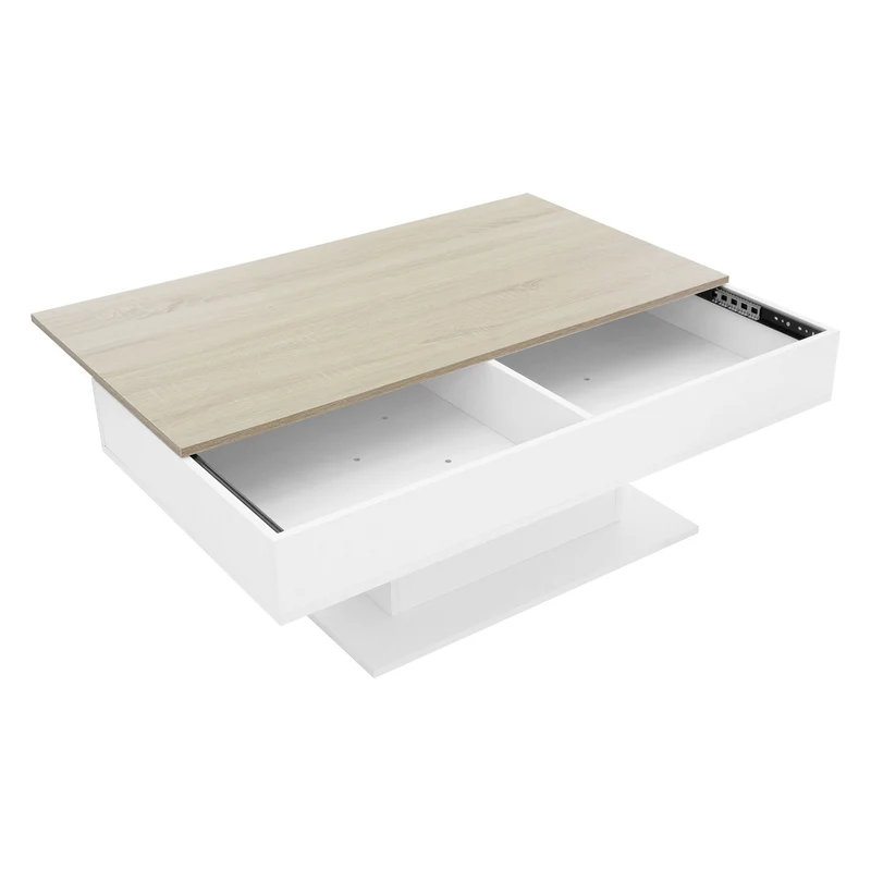 B-Ware Couchtisch 110x60x40 cm Weiß/Eiche-Optik inkl. 2 Staufächern unter Schiebeplatte ML-Design