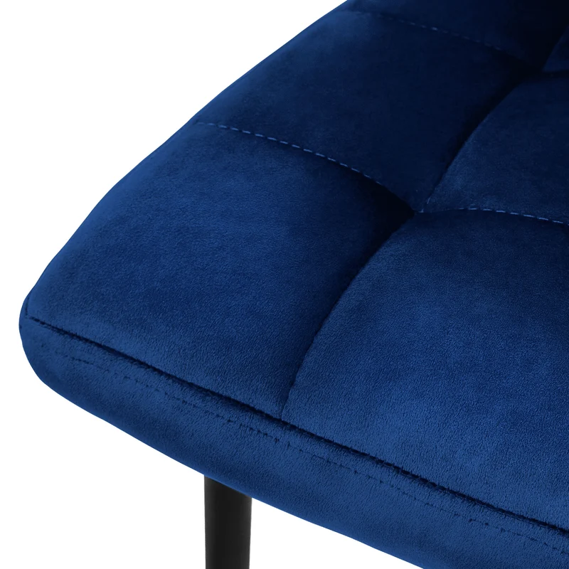 B-Ware Esszimmerstuhl 4er Set Große Quadrat Steppung Dunkelblau Samtbezug mit Metallbeinen inkl. Montagematerial ML-Design