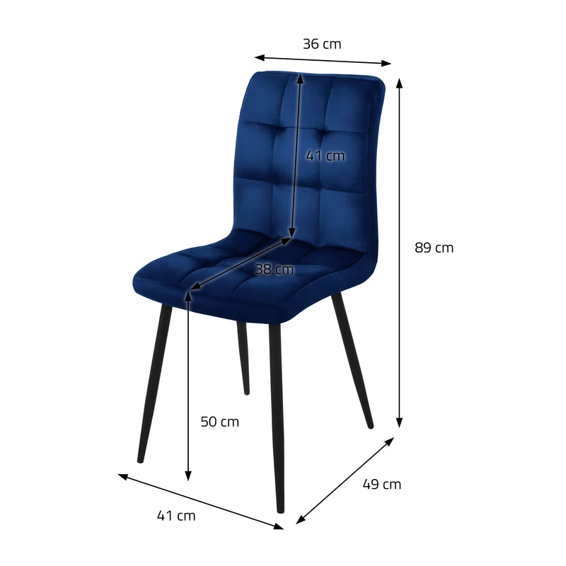 B-Ware Esszimmerstuhl 4er Set Große Quadrat Steppung Dunkelblau Samtbezug mit Metallbeinen inkl. Montagematerial ML-Design
