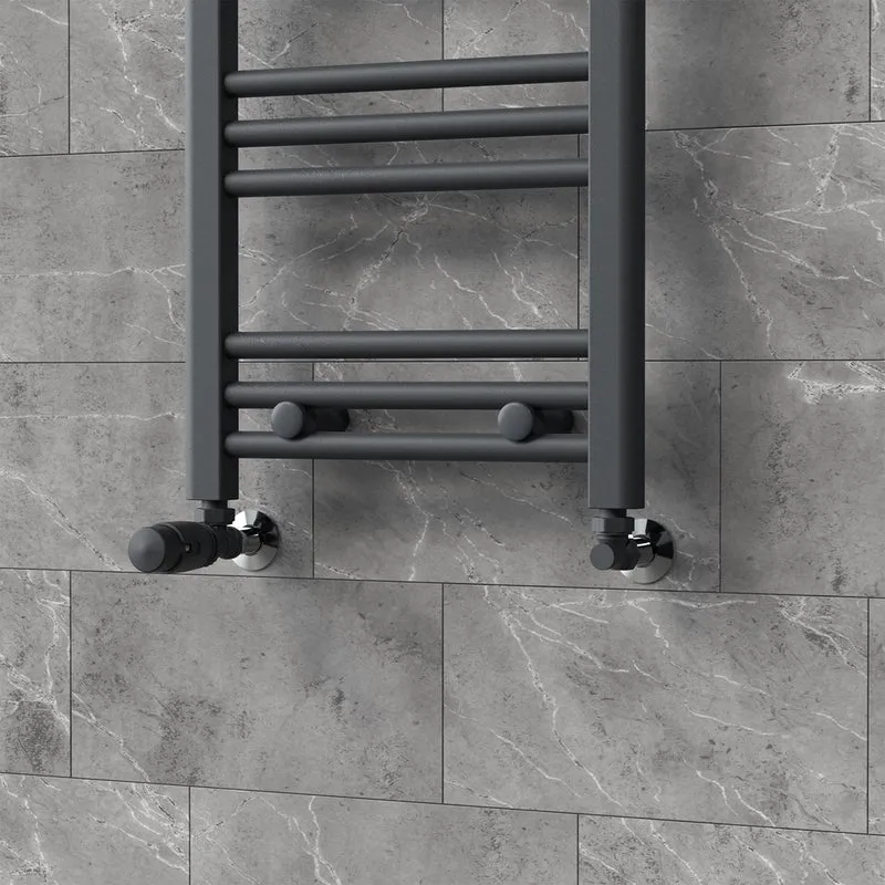 LuxeBath | Heizkörperventil 1/2 Zoll aus Messing Anthrazit Heizungsventil für Heizkörper Thermostatventil mit Rücklaufventil Eckventil Thermostatkopf