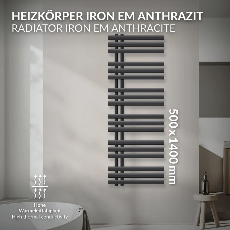Badheizkörper Iron EM 500x1400 mm Anthrazit
