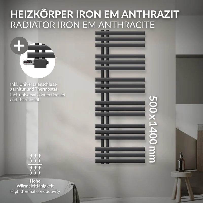 Badheizkörper Iron EM 500x1400 mm Anthrazit