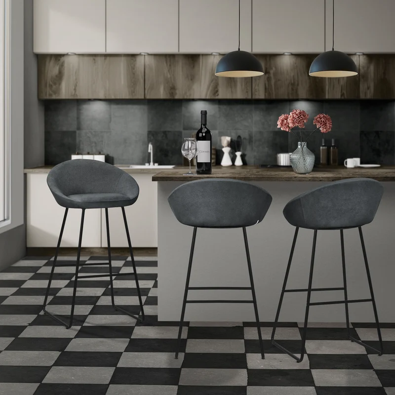 Barhocker 4er Set Anthrazit 56x94x50 cm mit Rückenlehne und Fußstütze bis 120 kg ML-Design