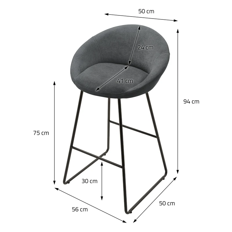 Barhocker 2er Set Anthrazit 56x94x50 cm mit Rückenlehne und Fußstütze bis 120 kg ML-Design