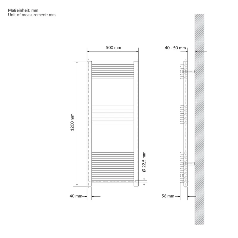 LuxeBath | Handtuchheizkörper Sahara mit Thermostatventil 500x1200mm Stahl Beige Badheizkörper gebogen Seitenanschluss Handtuchtrockner für Badezimmer