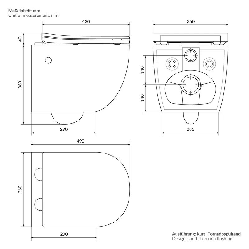 Luxebath | Wand-WC Hänge Toilette aus Keramik kurz/lang Spülrandlos mit Bidet-Funktion & Softclose