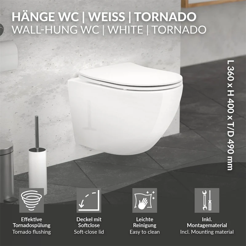 Luxebath | Wand-WC Hänge Toilette aus Keramik kurz/lang Spülrandlos mit Softclose