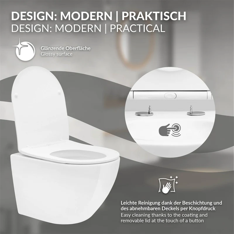Luxebath | Wand-WC Hänge Toilette aus Keramik kurz/lang Spülrandlos mit Softclose