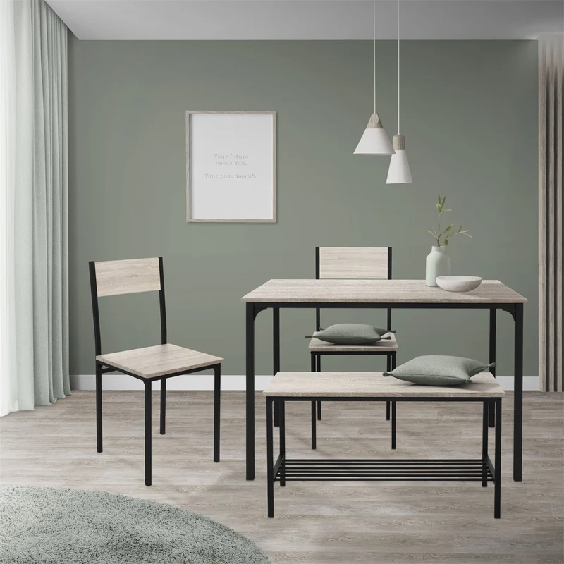ML-Design | Esszimmergruppe mit Bank 4-Teilig mit Esstisch und Stühlen Stahlgestell