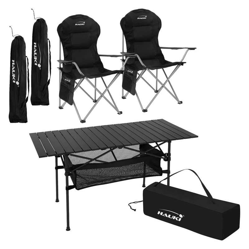 Hauki | Campingmöbel Set 3tlg, aus Aluminium, Campingtisch faltbar mit 2 Campingstühlen