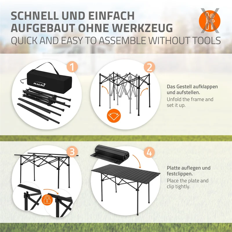 Hauki | Campingmöbel Set 3tlg, aus Aluminium, Campingtisch faltbar mit 2 Campingstühlen